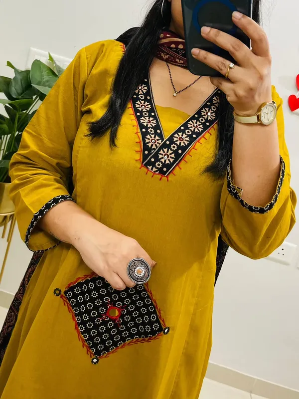 Yellow_Cotton_Straight_Printed_Kurta_Pant_Dupatta_Set_For_Women