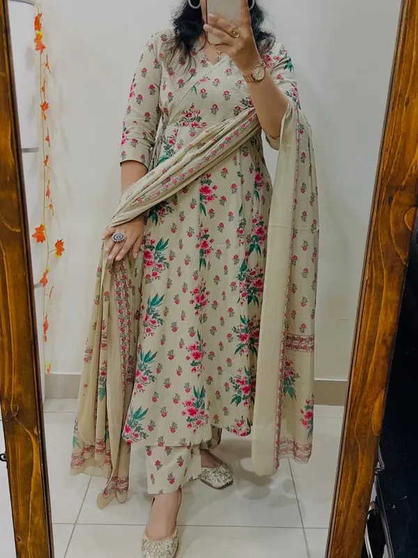 Off_White_Cotton_Floral_Printed_Kurta_Pant_Dupatta_Set_For_Women