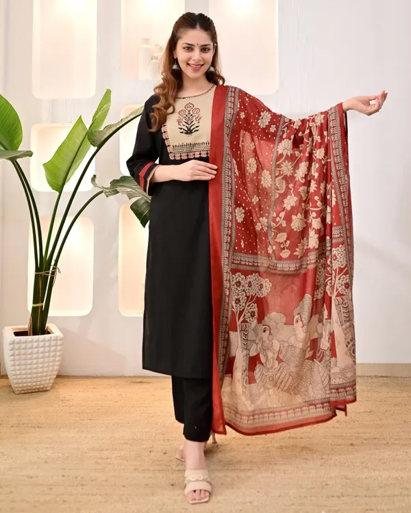 Black_Cotton_Straight_Kurta_Pant_Dupatta_Set_For_Women