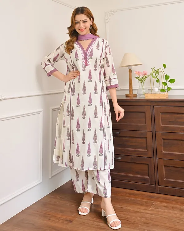 Ivory_Cotton_Straight_Printed_Kurta_Pant_Dupatta_Set_For_Women