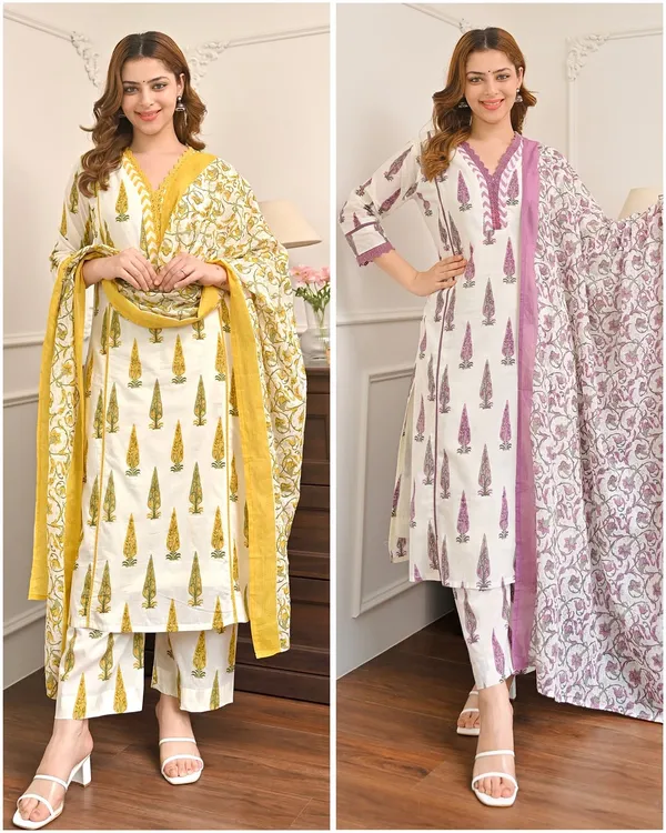 Ivory_Cotton_Straight_Printed_Kurta_Pant_Dupatta_Set_For_Women