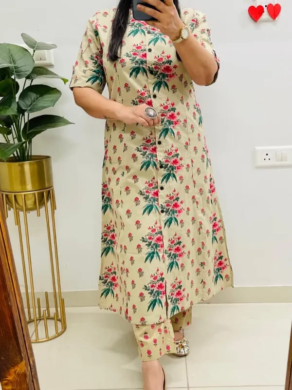 Beige_Floral_Print_Straight_Kurta_Set_for_Women