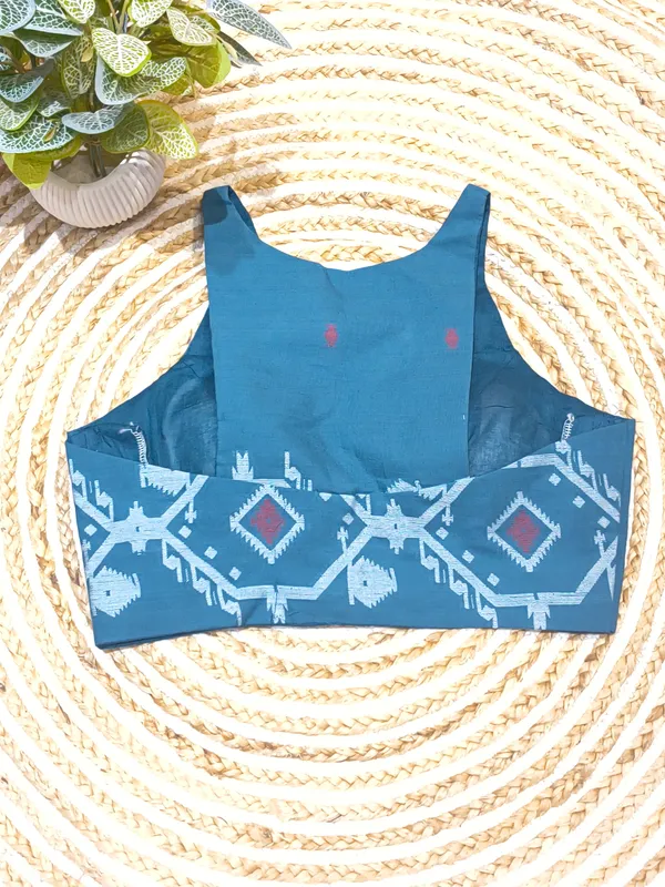 Teal_Printed_Sleeveless_Blouse_for_Women