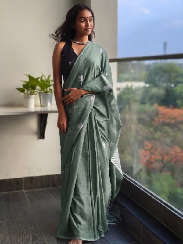 Sage_Green_Soft_Cotton_Jamdani_Saree
