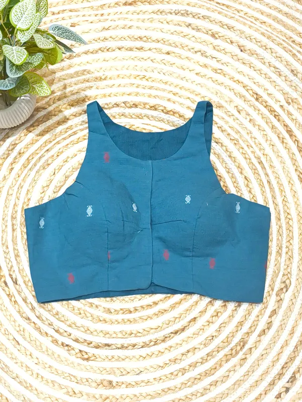 Teal_Printed_Sleeveless_Blouse_for_Women