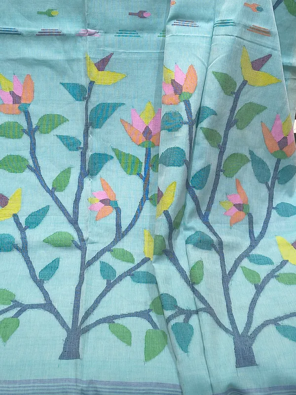 Blue_Cotton_Floral_Print_Saree_for_Women