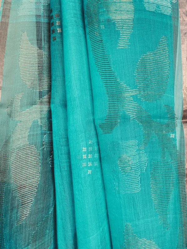 Sea_Green_Tissue_Muslin_Saree_With_Sequin_Work