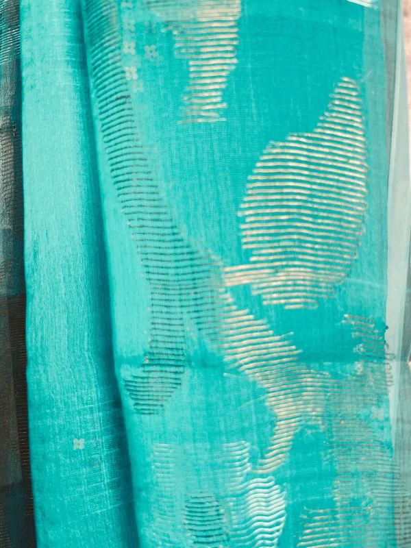 Sea_Green_Tissue_Muslin_Saree_With_Sequin_Work