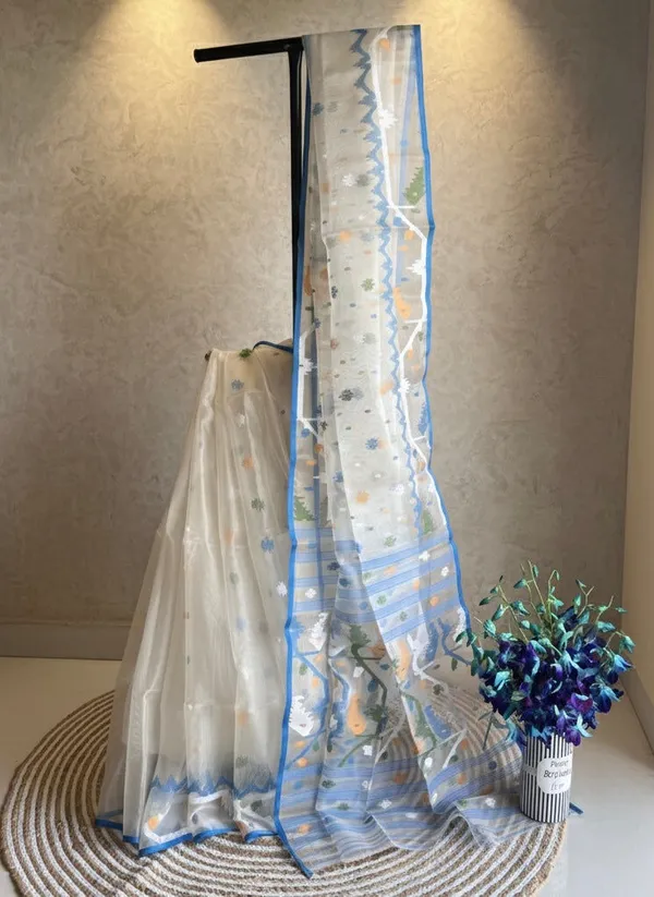 White_Pure_Muslin_Silk_Jamdani_Saree_–_Blue_Hand_Needlework