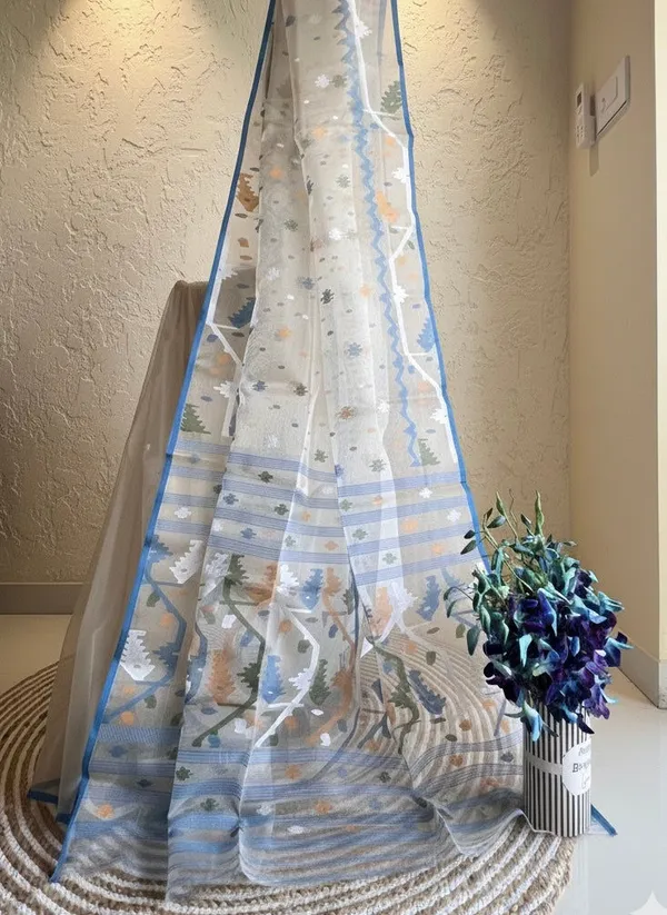 White_Pure_Muslin_Silk_Jamdani_Saree_–_Blue_Hand_Needlework