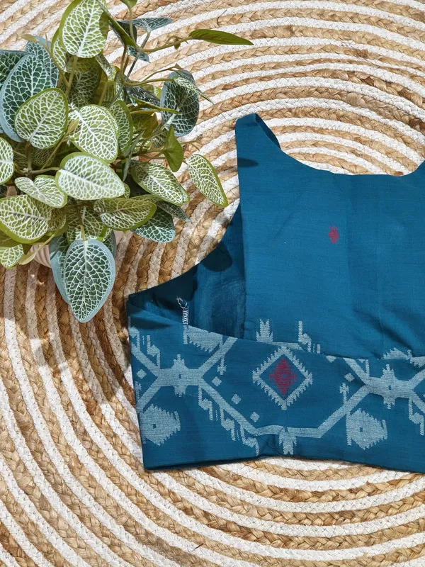 Teal_Printed_Sleeveless_Blouse_for_Women