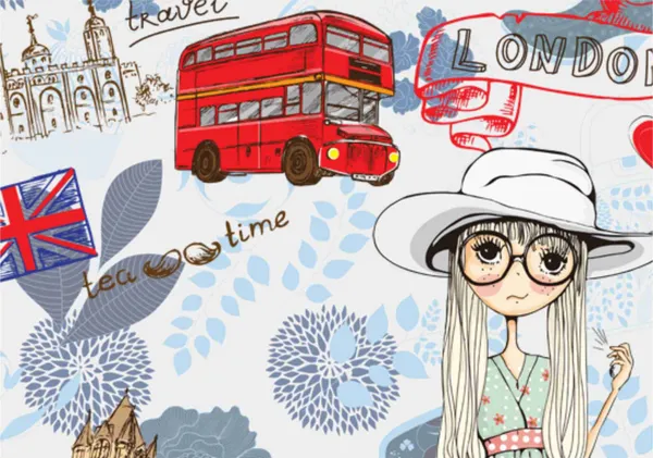 London_Theme_Cartoon_Girl_Wallpaper