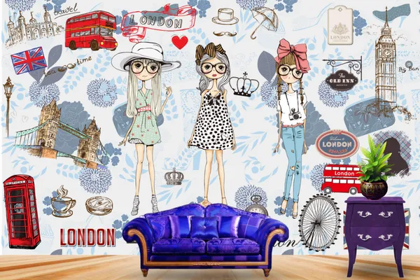 London_Theme_Cartoon_Girl_Wallpaper