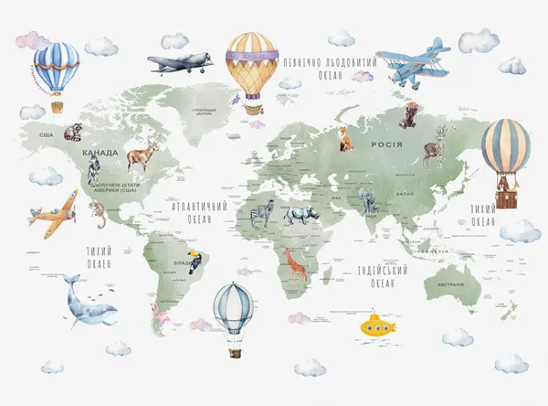 Air_Ballon_Airplane_And_Animal_Based_World_Map_Wallpaper