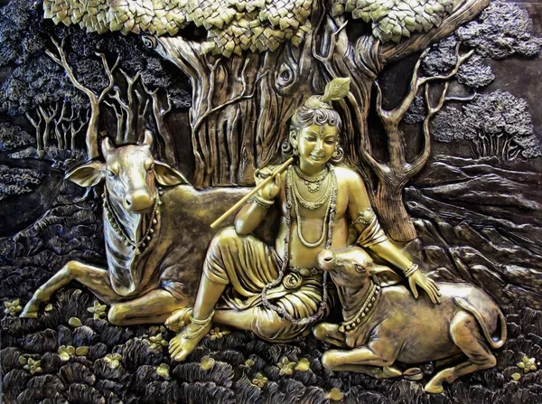 God_Collection_Mural_Krishna_With_Cows_Wallpaper