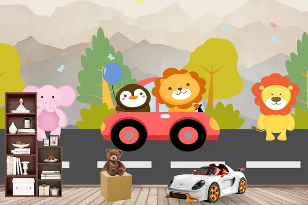 1_Driving_Car_Cartoon_Animal_2_Kids_Wallpaper