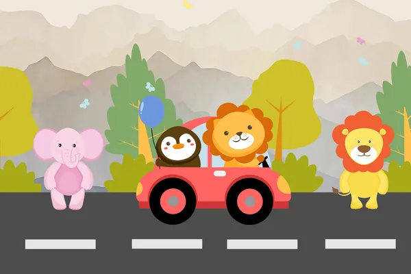 1_Driving_Car_Cartoon_Animal_2_Kids_Wallpaper