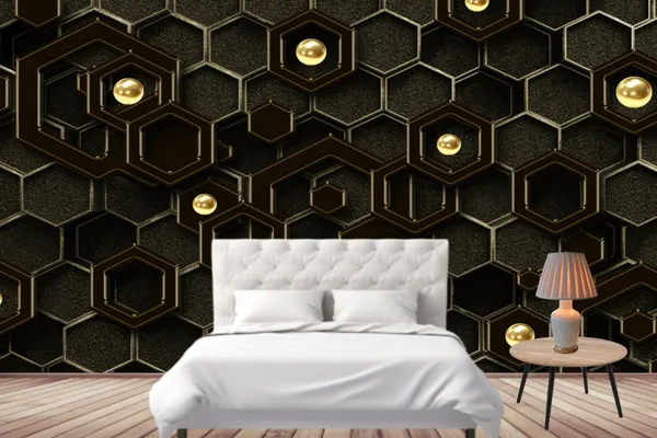 Geometric_Hexagonal_Black_Golden_Theme_Wallpaper