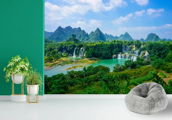 Wallpaper_Trees_Mountains_Nature_Boat_Paradise_Waterfall_Beauty_Wallpaper
