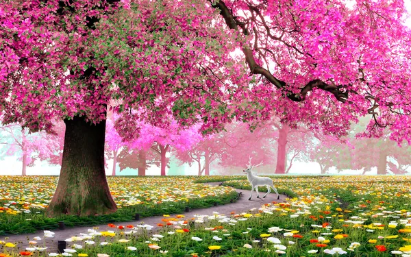 Pink_Tree_With_Deer_Wallpaper