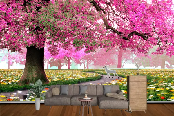 Pink_Tree_With_Deer_Wallpaper