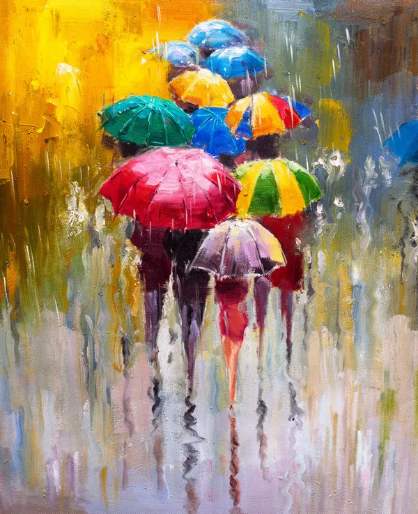 Multicolour_Abstract_Rainy_Street_Umbrella_Canvas_Photo_Wallpaper