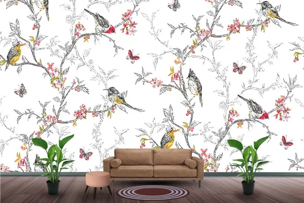 Birds_And_Butterfly_Floral_Customizes_Wallpaper