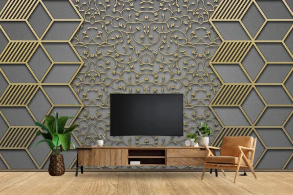Geometric_Pattern_With_Leaves_Wallpaper