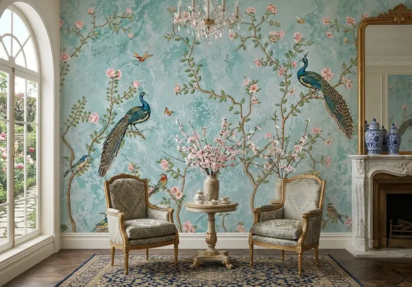Tropical_peacock__Floral_Print_Wallpaper