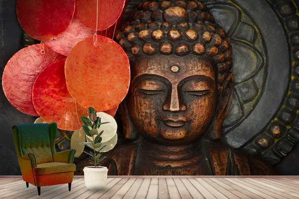 God_Collection_Antique_Buddha_Face_Wallpaper