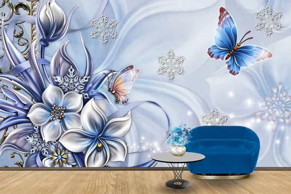 Sky_Blue_Theme_Butterfly_And_Flower_Theme_Wallpaper