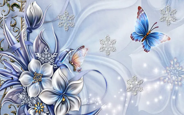 Sky_Blue_Theme_Butterfly_And_Flower_Theme_Wallpaper