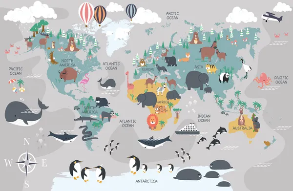 World_Map_With_Animal_Educational_Customized