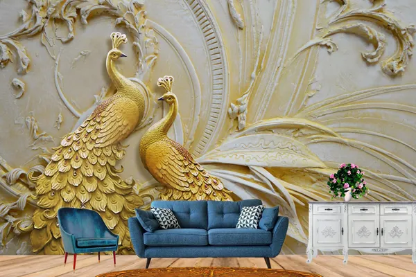 3d_Mural_Peacock_Wallpaper