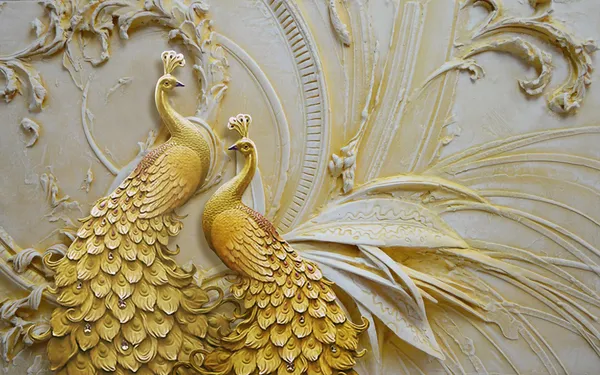 3d_Mural_Peacock_Wallpaper