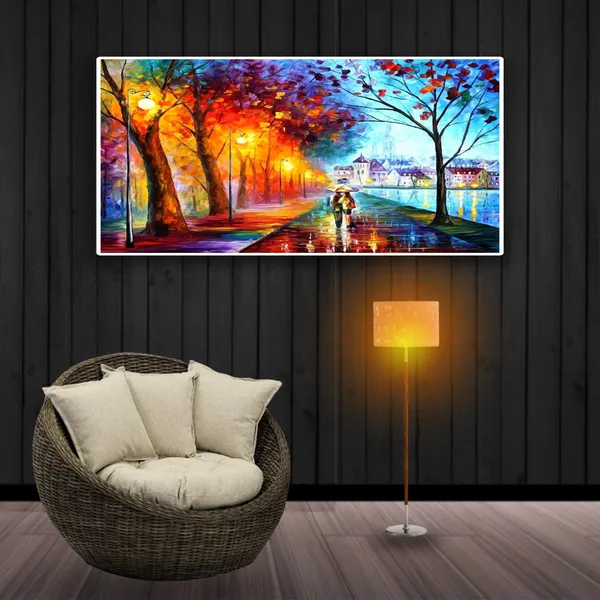 Painting_Of_Couple_Walking_On_Streets_Under_Umbrella_Photo_Frame_Canvas