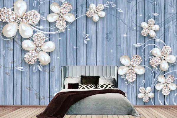 3d_Flower_Sky_Blue_Background_Customized_Wallpaper