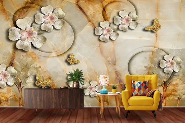 Golden_Theme_Customized_Floral_Wallpaper