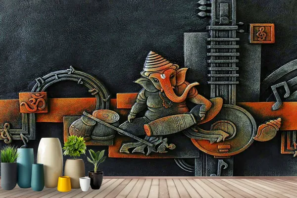 God_Collection_Antique_Mural_Ganpati_Wallpaper