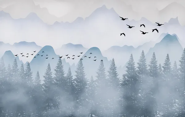 Birds_Flying_Away_By_Mountain_Range