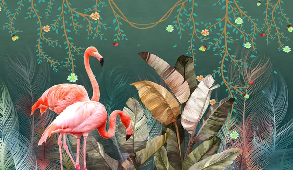 Pink_Flamingo_Nature_Tropical_Leaves_Palms_Photo_Print_Canvas