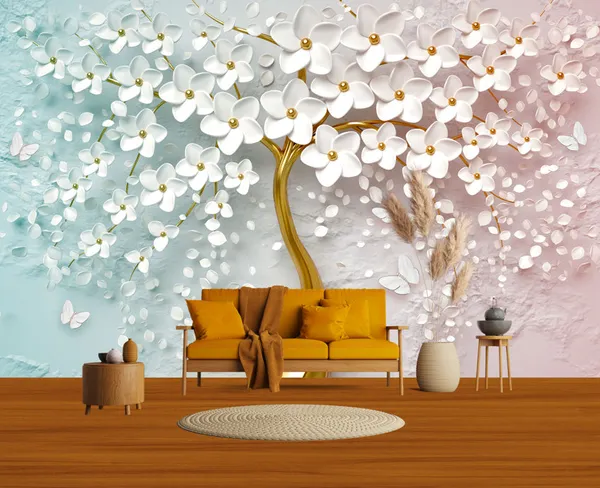 3d_Blue_Pink_Tone_Tree_Wallpaper