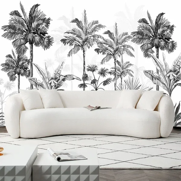 A_Black_And_White_Palm_Tree_Pattern_With_A_White