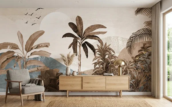 Canvas_Tropical_Tree_With_Birds_Wallpaper