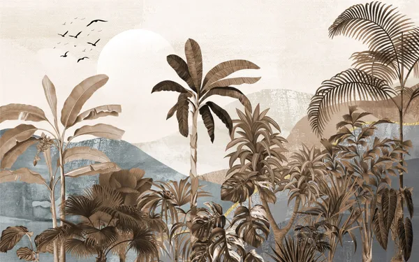 Canvas_Tropical_Tree_With_Birds_Wallpaper