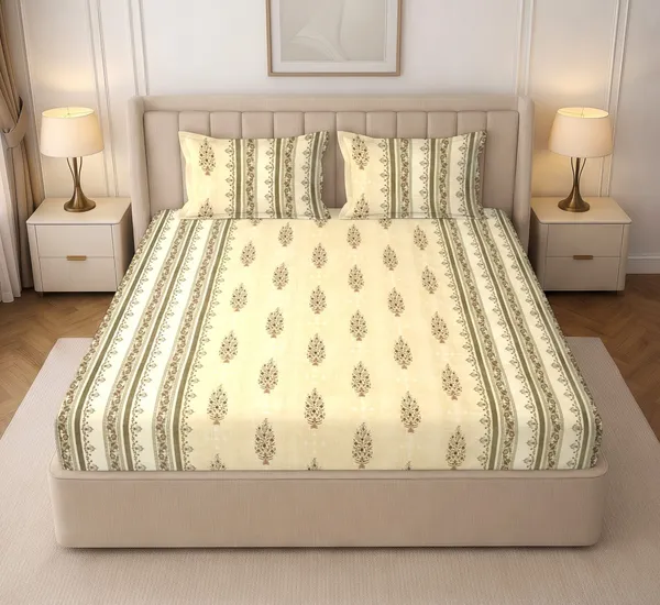 Cream_Printed_Paisley_Double_Bedsheet_Set