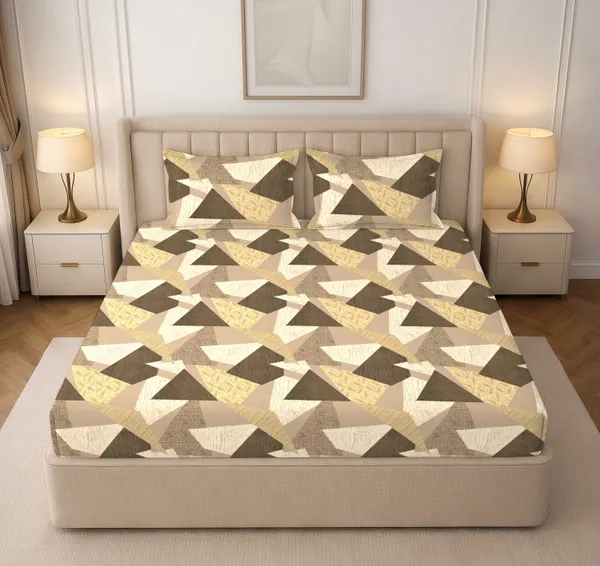 Abstract_Geometric_Print_Fitted_Bedsheet_Set_With_Pillow_Covers