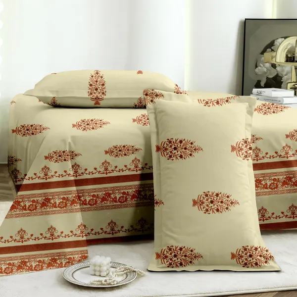 Yellow_Traditional_Floral_Print_King_Size_Bed_Sheet_Set