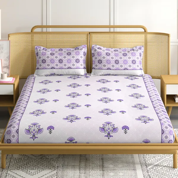 Lavender_Floral_Print_Double_Bedsheet_Set_With_Pillow_Covers