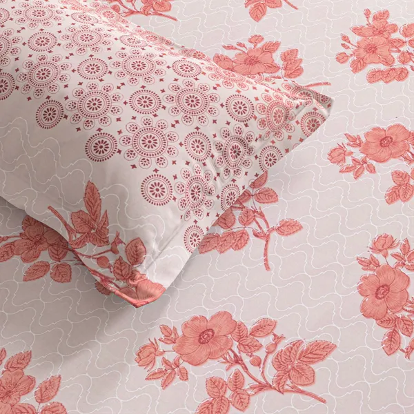 Pink_Floral_Print_Double_Bedsheet_With_2_Pillow_Covers